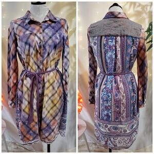 Aratta Silent Journey Anthropoligie Plaid Paisley Tunic Shirt Dress Women Size S